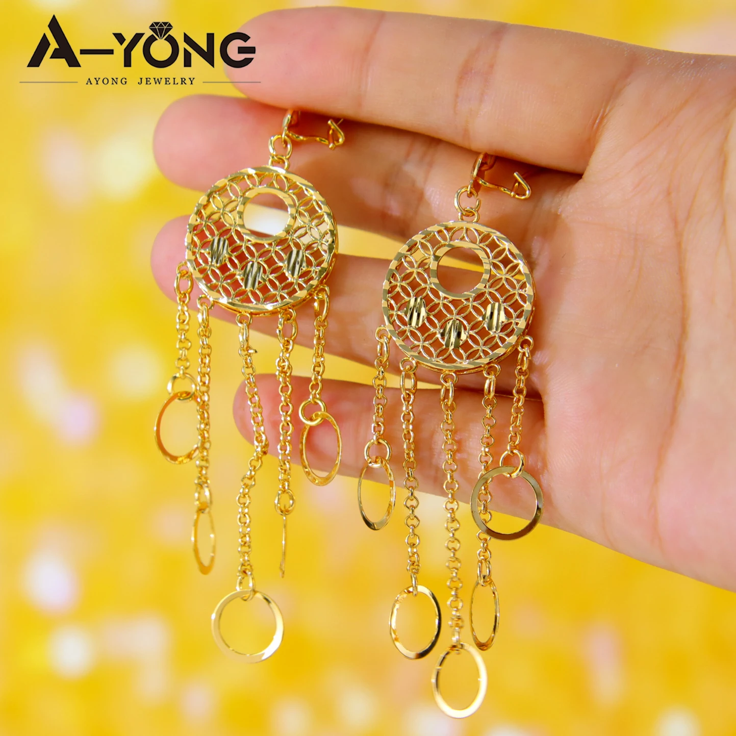 Bohemian Tassel Dangle Long Earrings for Women 21k Gold Plated Italian Lady Fashion Drop Earring Algerian Dubai Wedding Jewelry