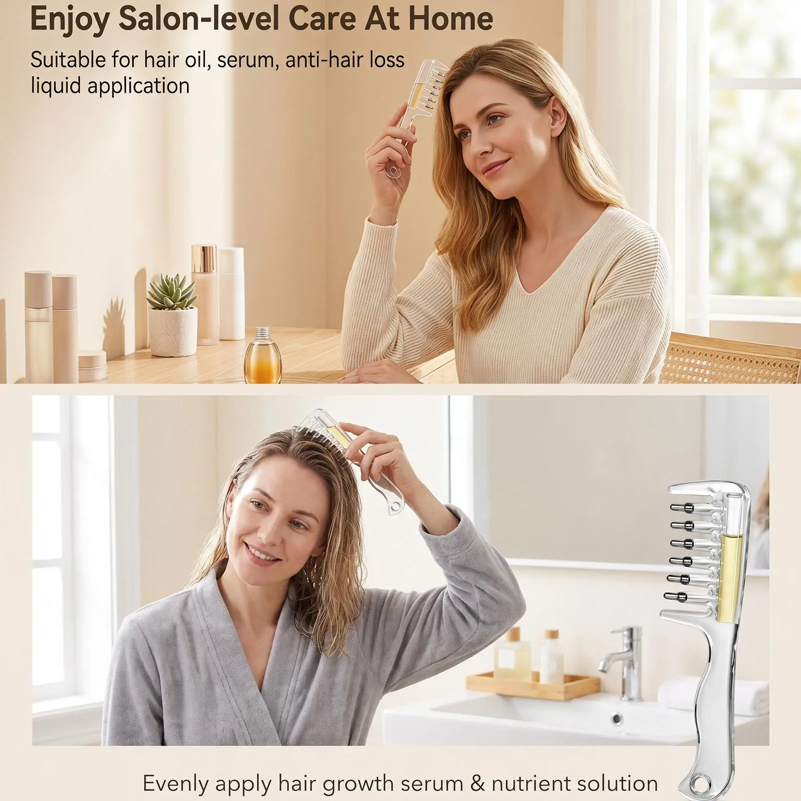 Scalp Oil Applicator Comfortable Hair Oil Comb Leak-Proof Refillable Hair Scalp Massaging Brush Applicator for Bathroom Bedroom