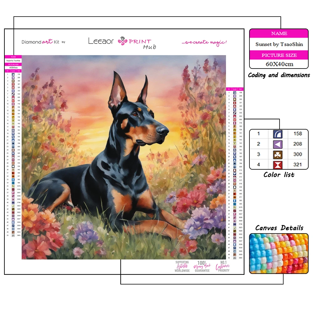 Doberman Pinscher Pintura Diamante Animal, Strass completo, Kit Ponto Cruz, Decoração de parede para casa, presente artesanal para crianças