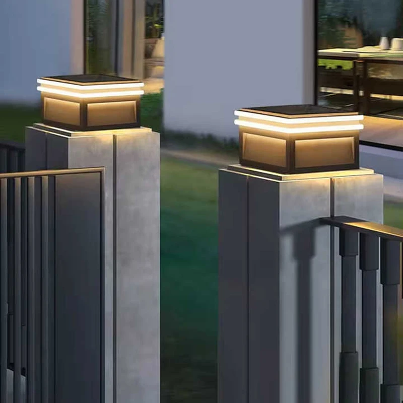 Minimalist LED Solar Lawn S/M/L Size Outdoor Waterproof Modern Steet Pillar Chapiter Lamp For Garden Path Landscape Decorate