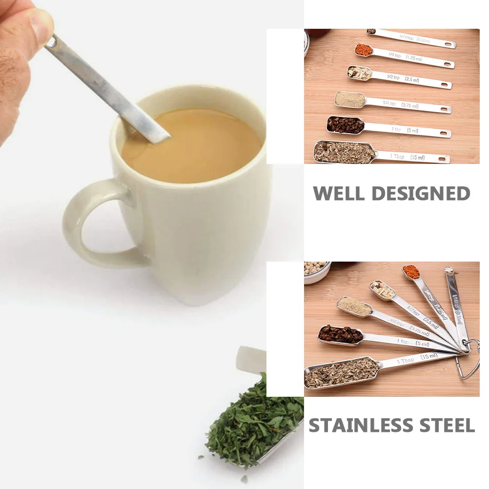 

7Pcs Stainless Steel Measuring Spoons Set Rectangular Double Head Kitchen Tools Honey Cups Powder Spoon Baking Measurement Dry