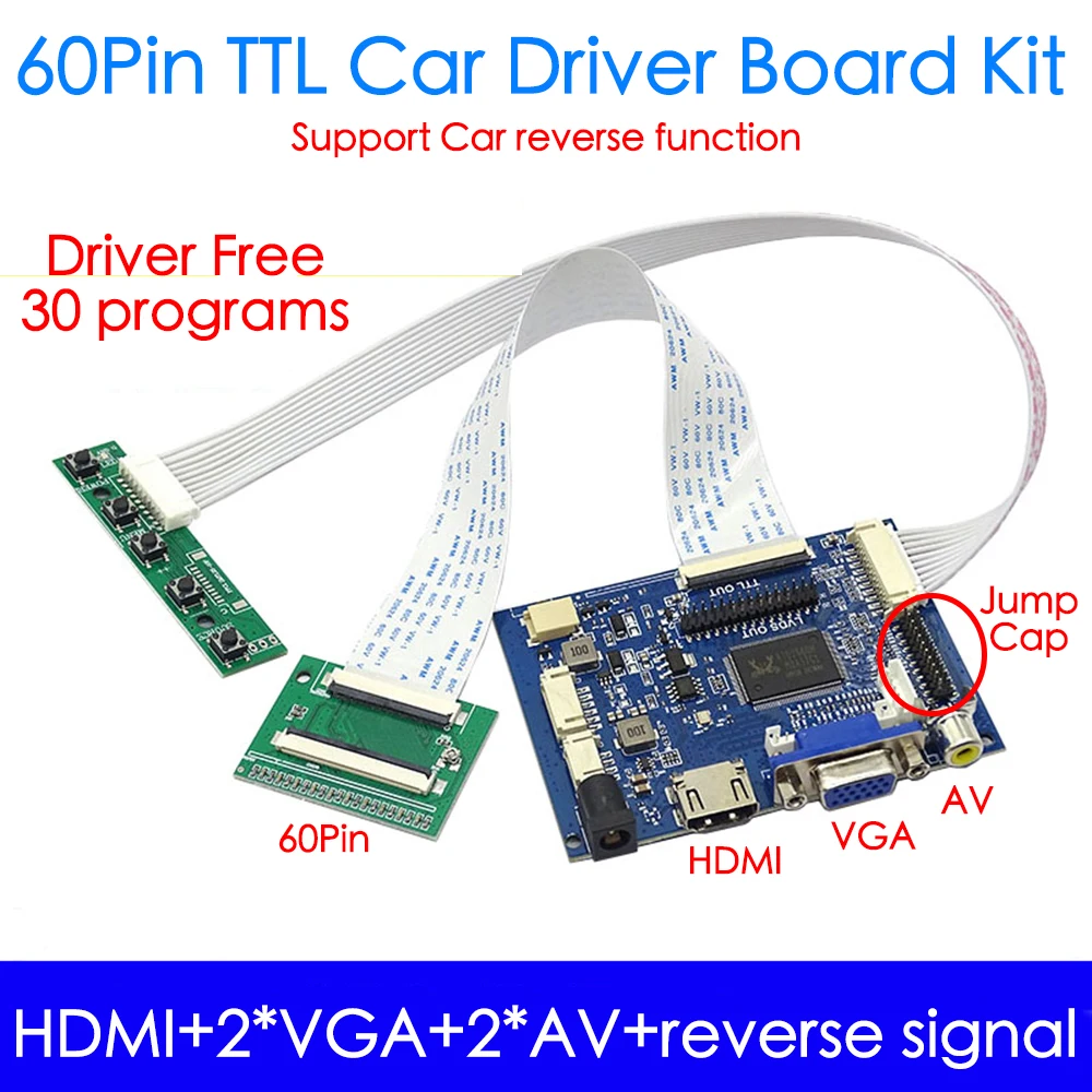 For 6.5 7 8 9inch 50Pin 60PIN TTL FPC LVDS Driver Free universal LCD driver board Kit DIY HDMI VGA 2AV Car Reverse DC 5-24V