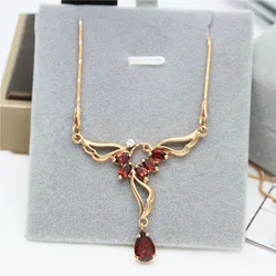 585 Purple Gold Retro Elegant Ruby Wings Necklaces Tassel Chain Plated 14K Rose Gold Luxury Collar Chain Wedding Jewelry