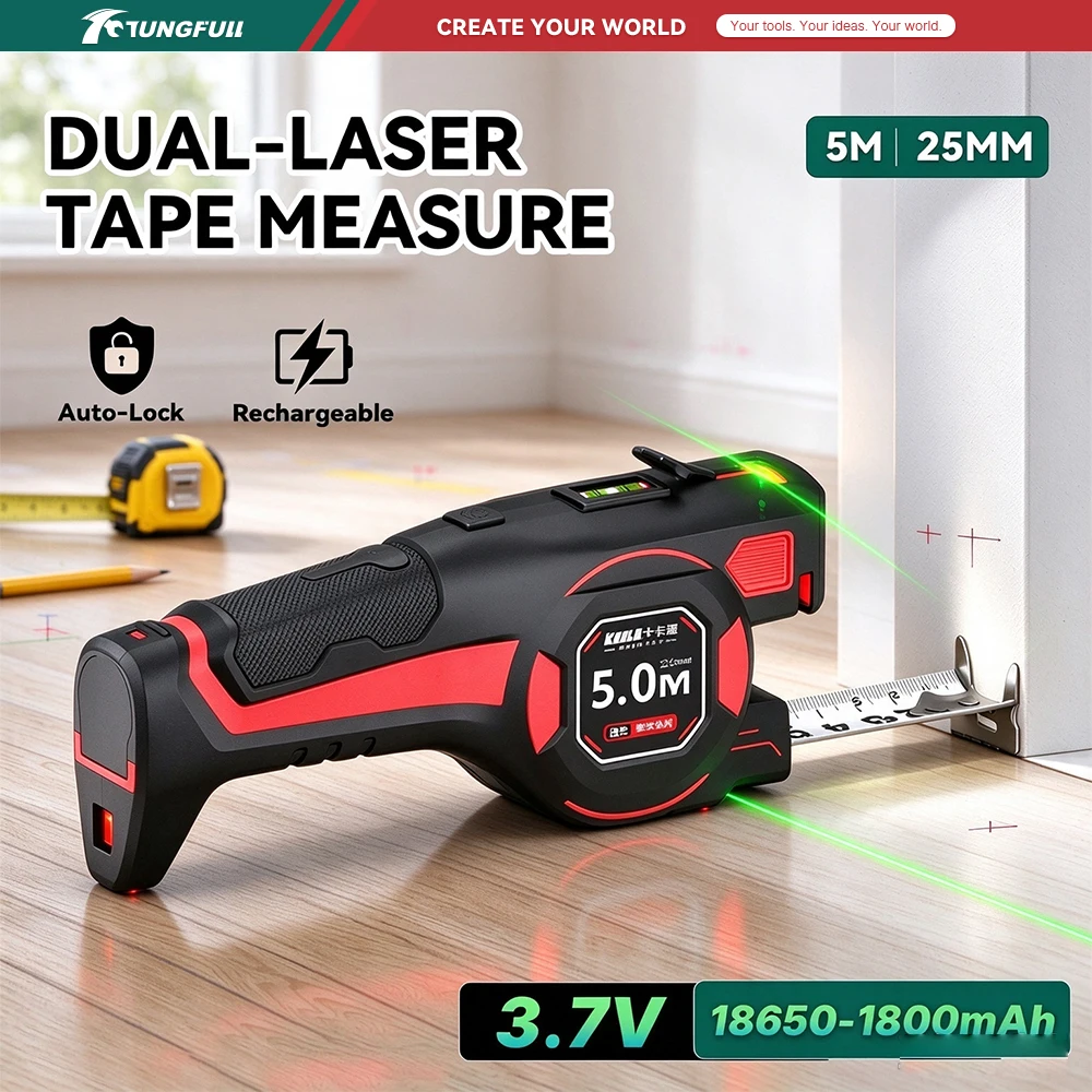 2-in-1 Laser Tape Measure High Precision Laser Distance Meter Steel Tape 5M Rechargeable Indoor Construction Measuring Tool