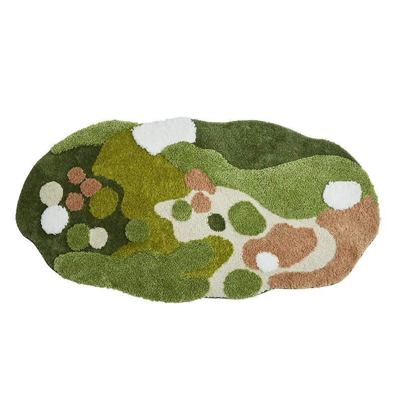 Garden Moss Hand Tufted Area Rug Bedroom Bedside Rug Flocked Art Decor Carpet Thickened Microfiber Floor Mat Non-slip Super Soft