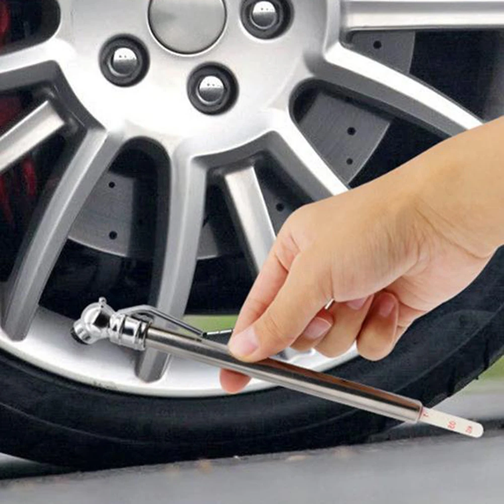 

Tire pressure gauge pen for cars quick installation metal tire pressure tester portable and easy to use silver color