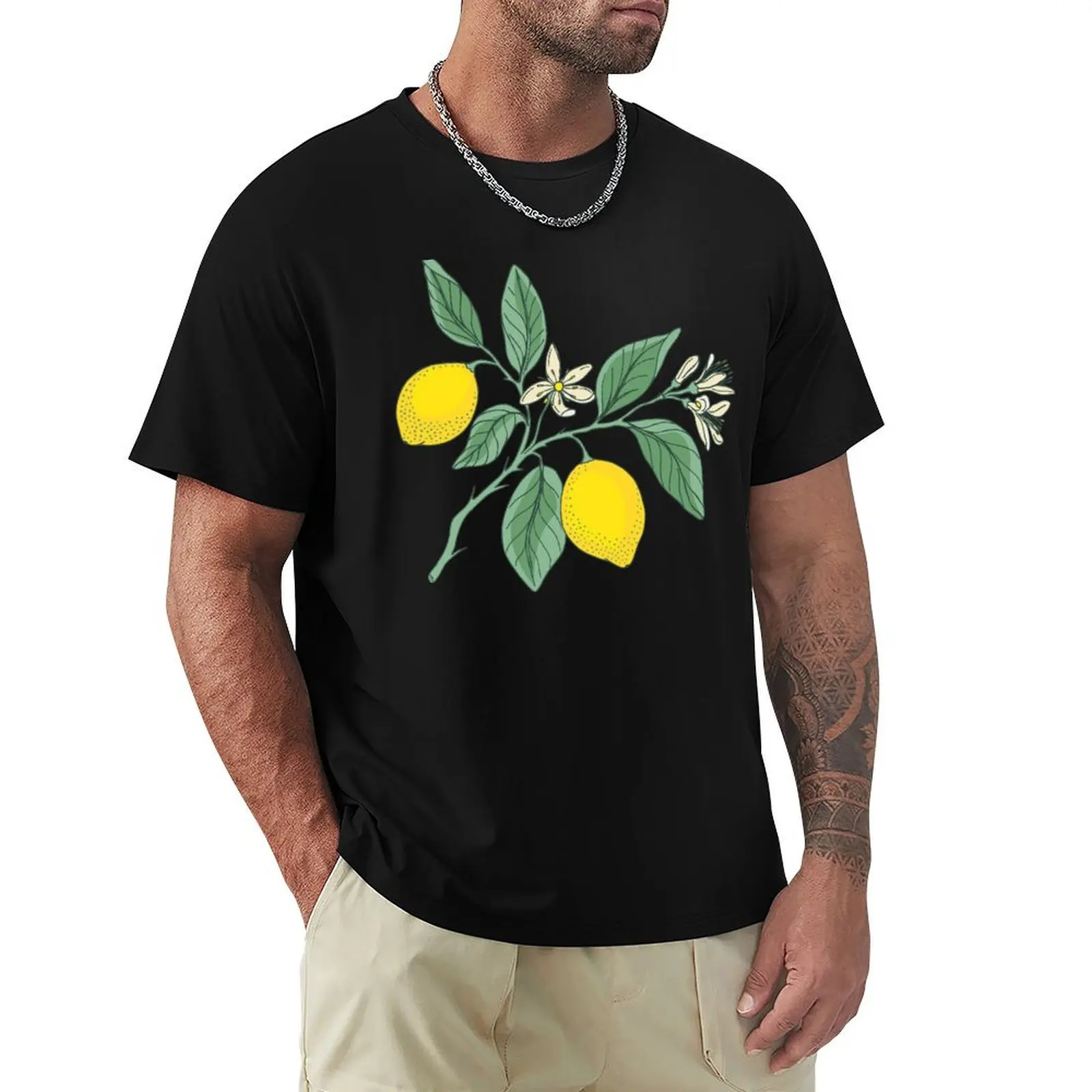 Lemon botanical print T-Shirt Retro Style Print Casual Top