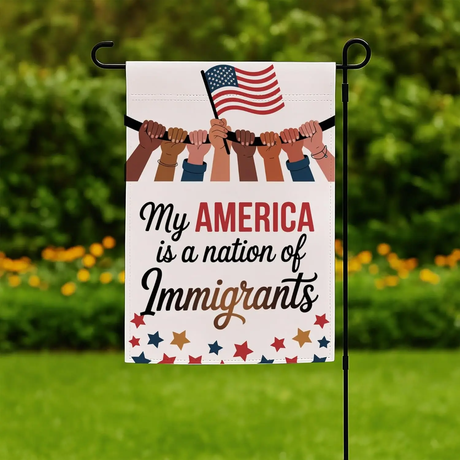 My America Is A Nation Of Immigrants Garden Flag - Civil Rights - Nation Of Immigrants Banner - Human Rights Activist Yard S zzo