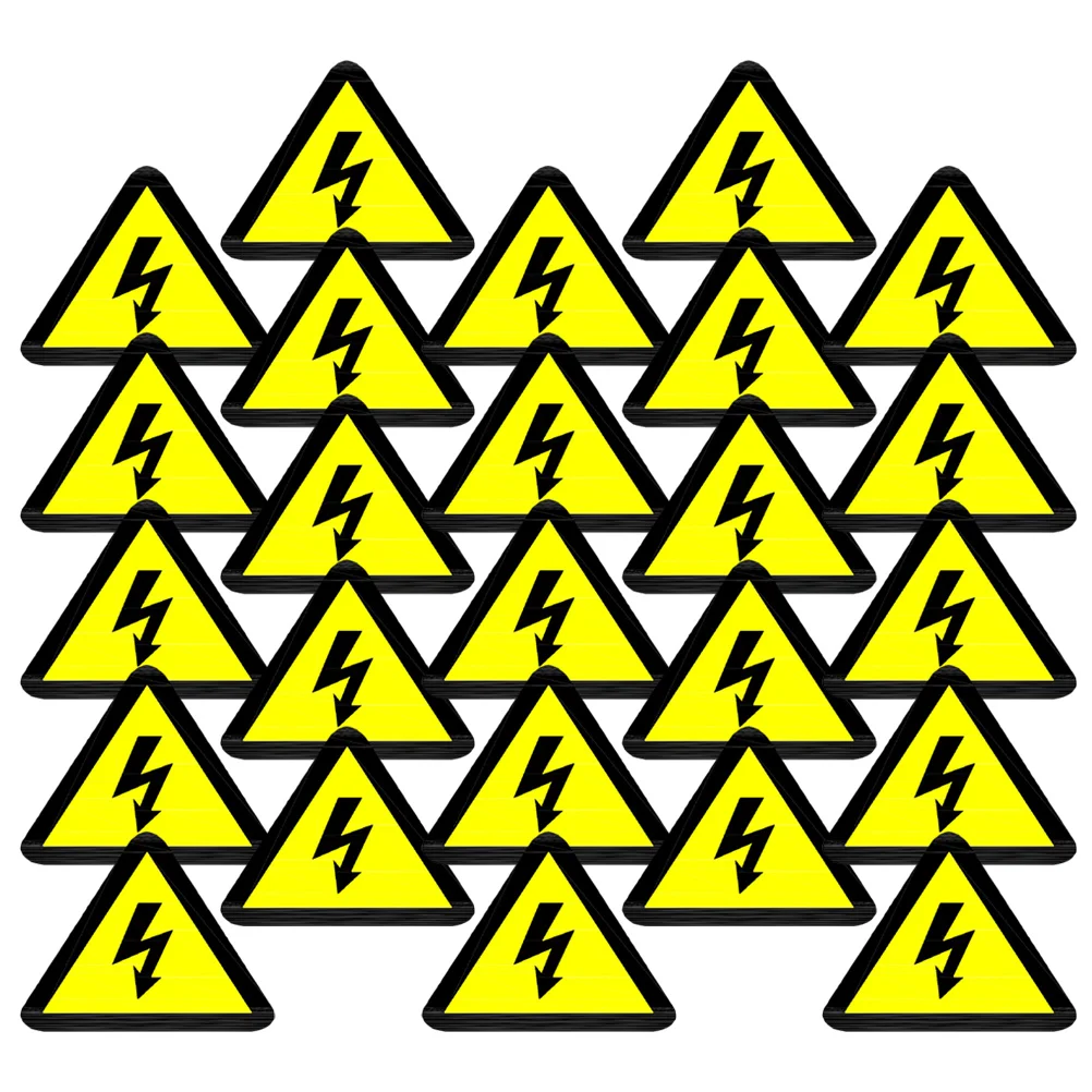 Yellow Warning High Voltage Logo Stickers, Elétrica com Eletricidade Cuidado, Etiquetas de Adesão Forte, Adesivo de Sinal, 25 Pcs