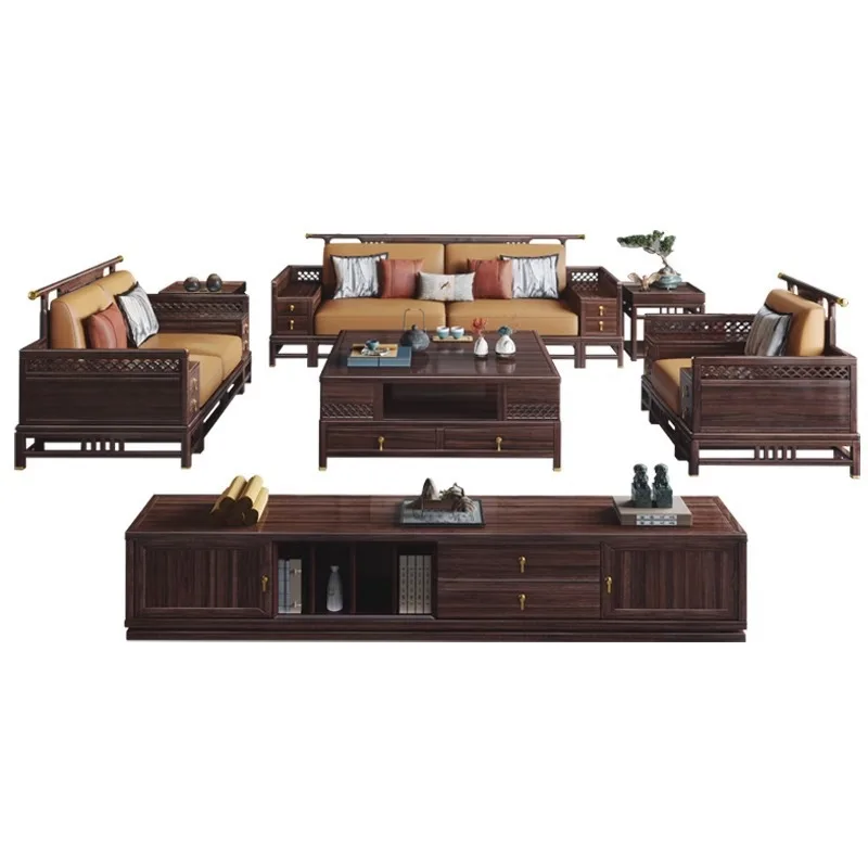 2new Chinese all-solid wood modern minimalist sofa combination villa living room national tide Zen furniture sofa