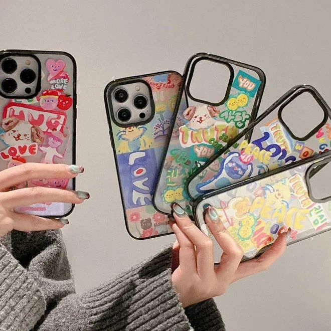 

2.0 Version Acrylic Upgrade Border Puppy Doll Phone Case Cover for IPhone 11 12 13 14 15 Pro Max Case for IPhone 15 Pro Max