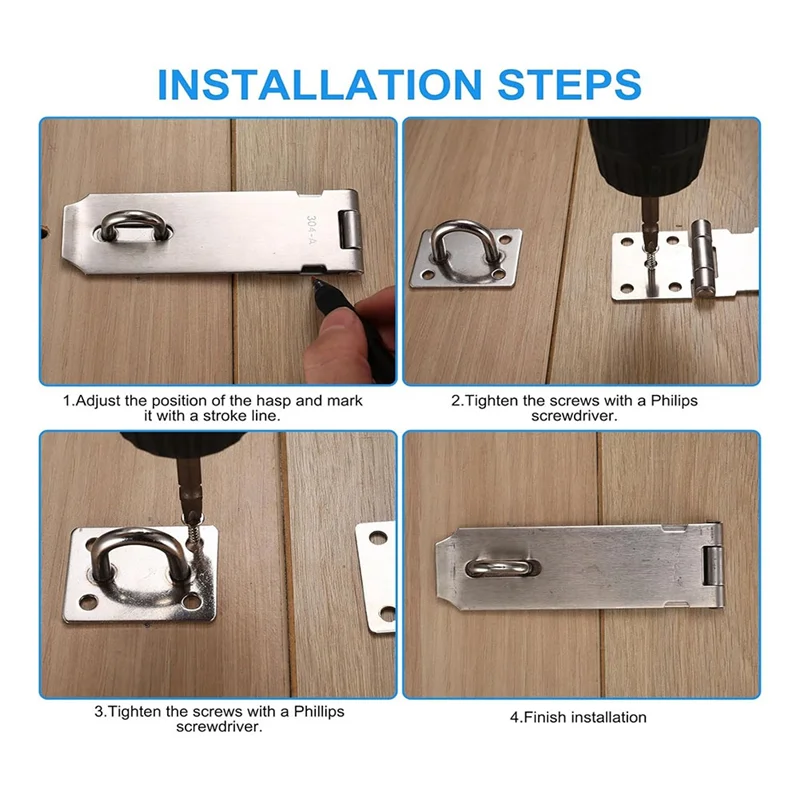 Nuove serrature Hasp Lucchetto Cattura lucchetto per porta Set di lucchetti da 2, lucchetto da 5 pollici con 18 viti