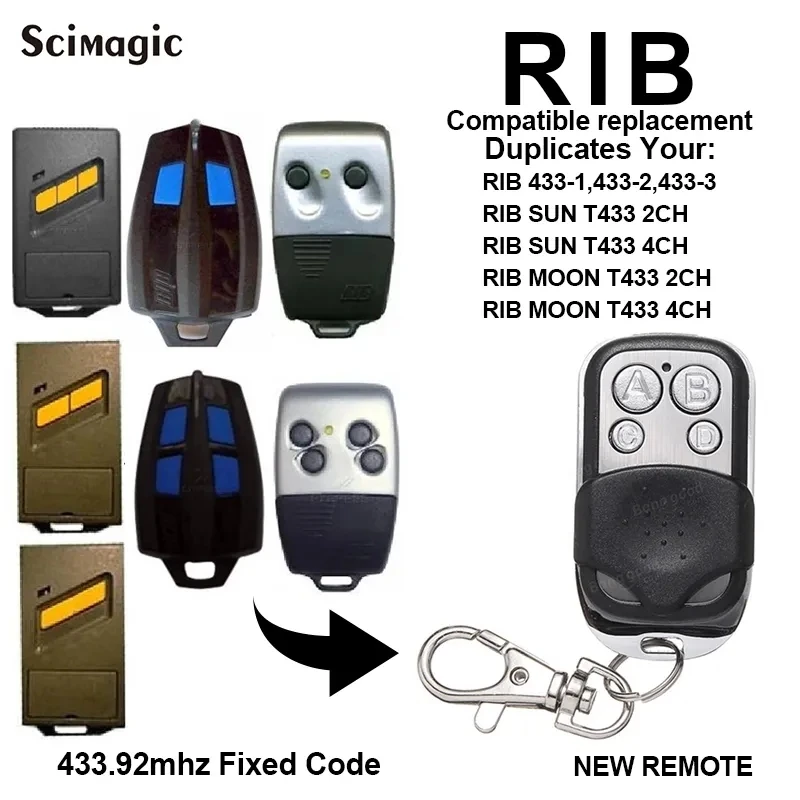 RIB  SUN T433-2CH T433-4CH RIB MOON T433-2CH T433-4CH 433-1 433-2 Garage Door Remote Control Duplicator 433MHz Fixed Code