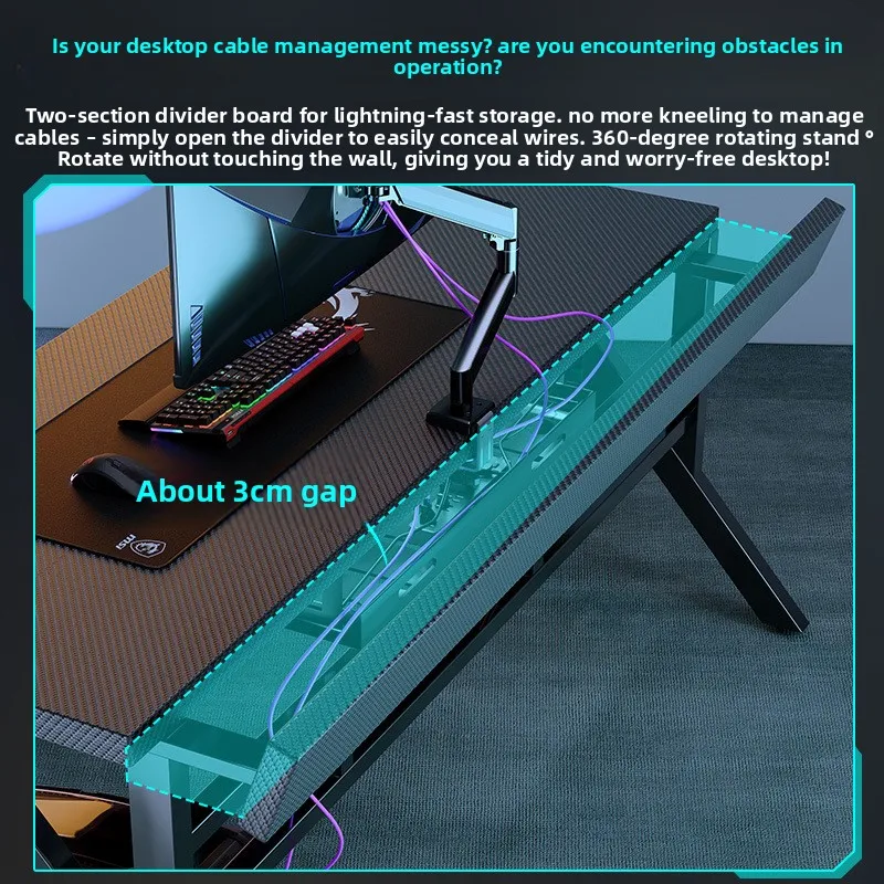 Gaming Desk Two-Stage Split Plate Desktop Home Mountable Monitor Stand Carbon Fiber Textured Solid Wood Computer Desk
