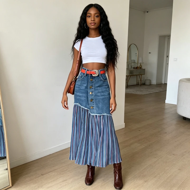 

Denim Skirts Women Mermaid Skirt A Line Slim Fit Hip Wrap Button Elegant Splice Striped Y2k Streetwear Vintage Work 2026 summer