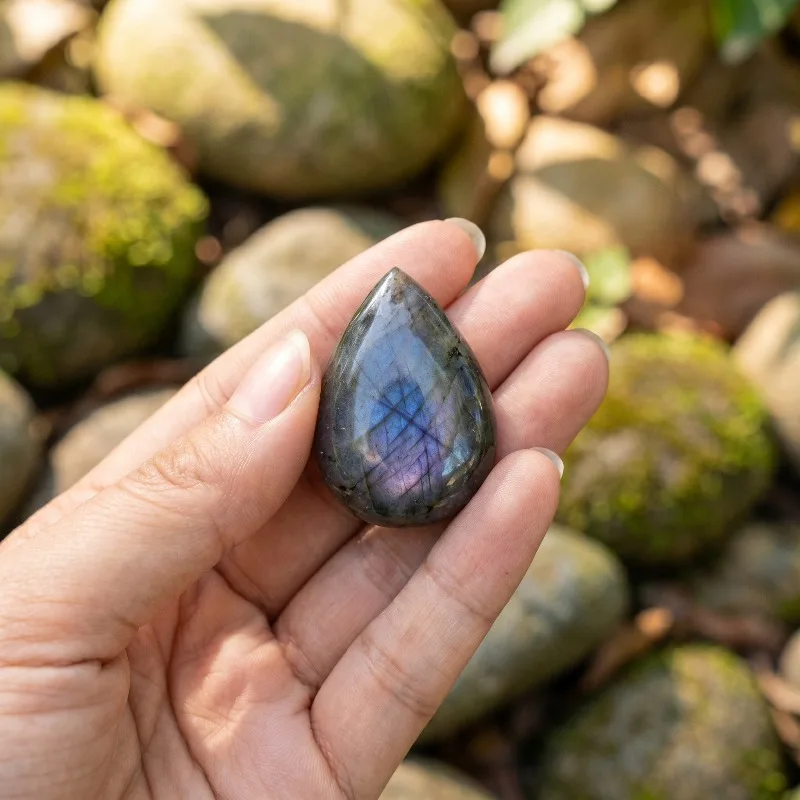 2Pcs/4Pcs Natural Unisoc Labradorite Teardrop Cabochons - Bohemian Style, Multi-Color, Ideal for Crafts and Jewelry Making view 5