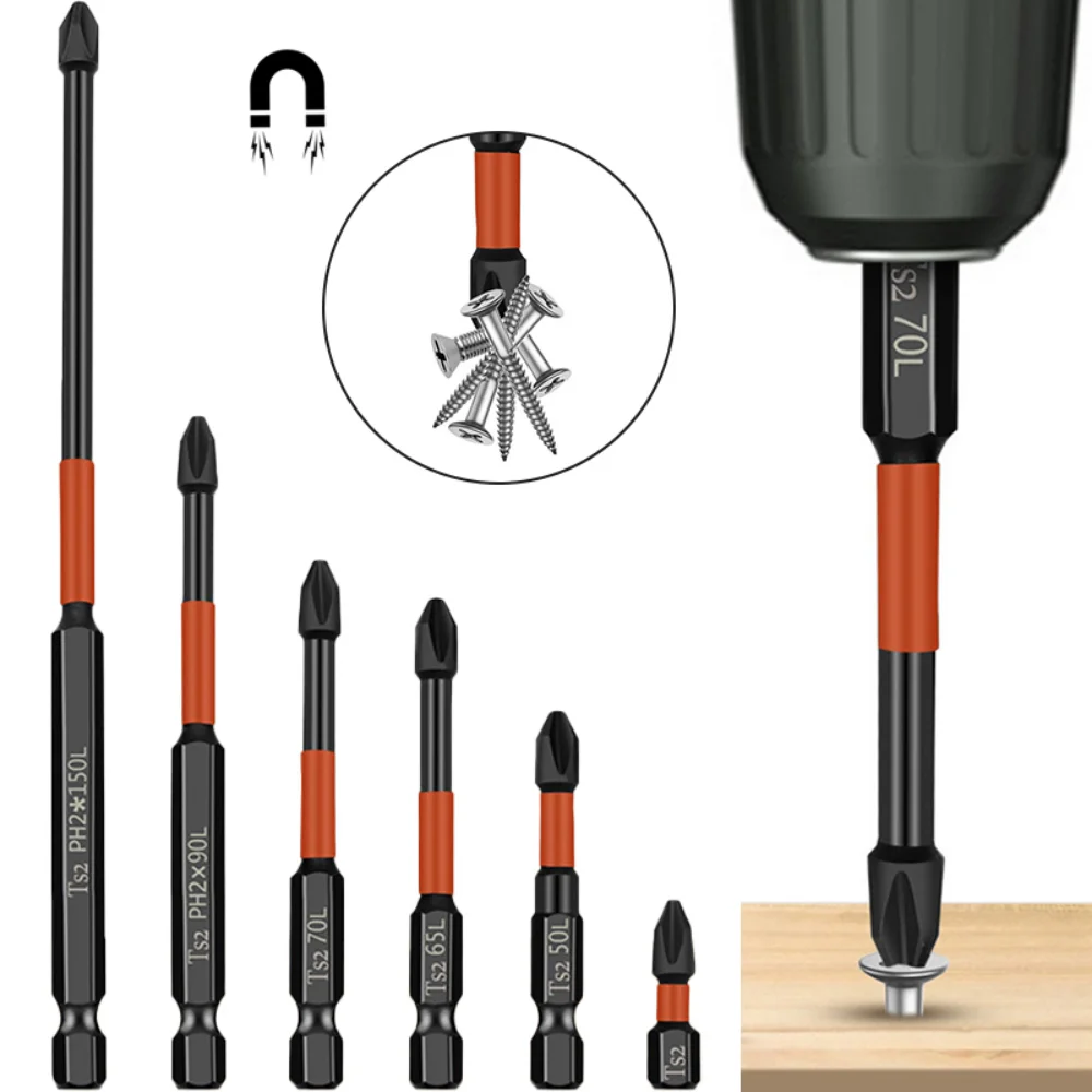 1-5pc Magnetic Cross PH2 Bit S2 Alloy Impact Batch Head Hardness Screwdriver Bit Anti Non-slip Screw Driver Hand Drill Bit Tools