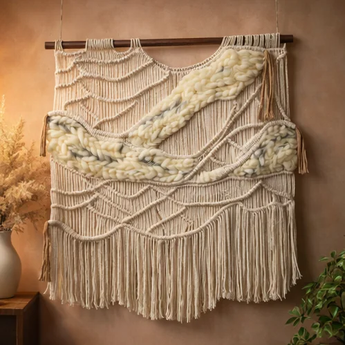 #￥Bohemian Style Cotton Wall Art Personalized Macrame Hanging with Tassels for Birthday & Anniversary