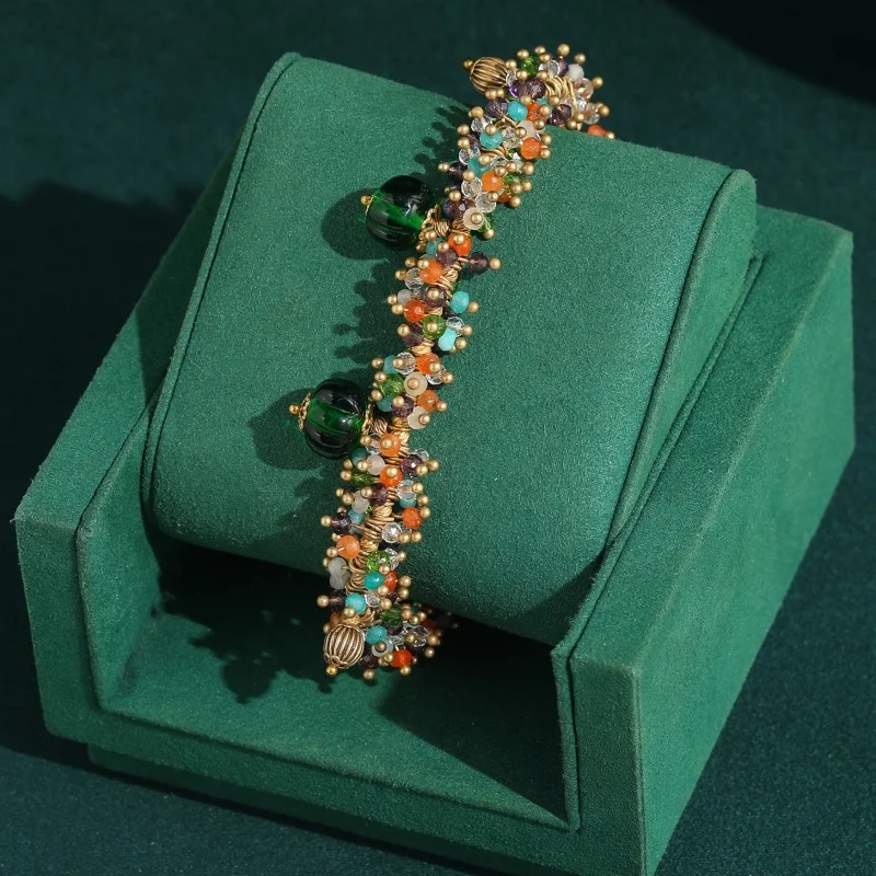 

Vintage Green Natural Stone Charm Bracelets for Woman Pumpkin High Quality Gold Color Brand Luxury Trends 2026 Accessories