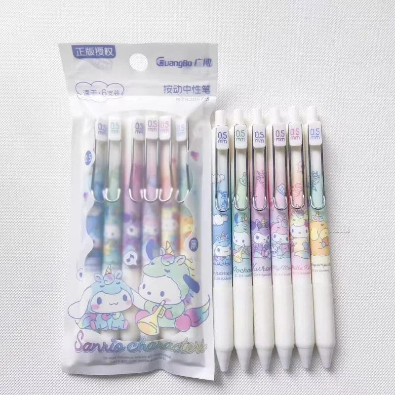 

36 шт./лот, гелевые ручки Sanrio Kuromi Cinnamoroll, милые ручки Pochacco, 0,5 мм, черные чернила, нейтральные ручки, рекламный подарок, офисные и школьные принадлежности