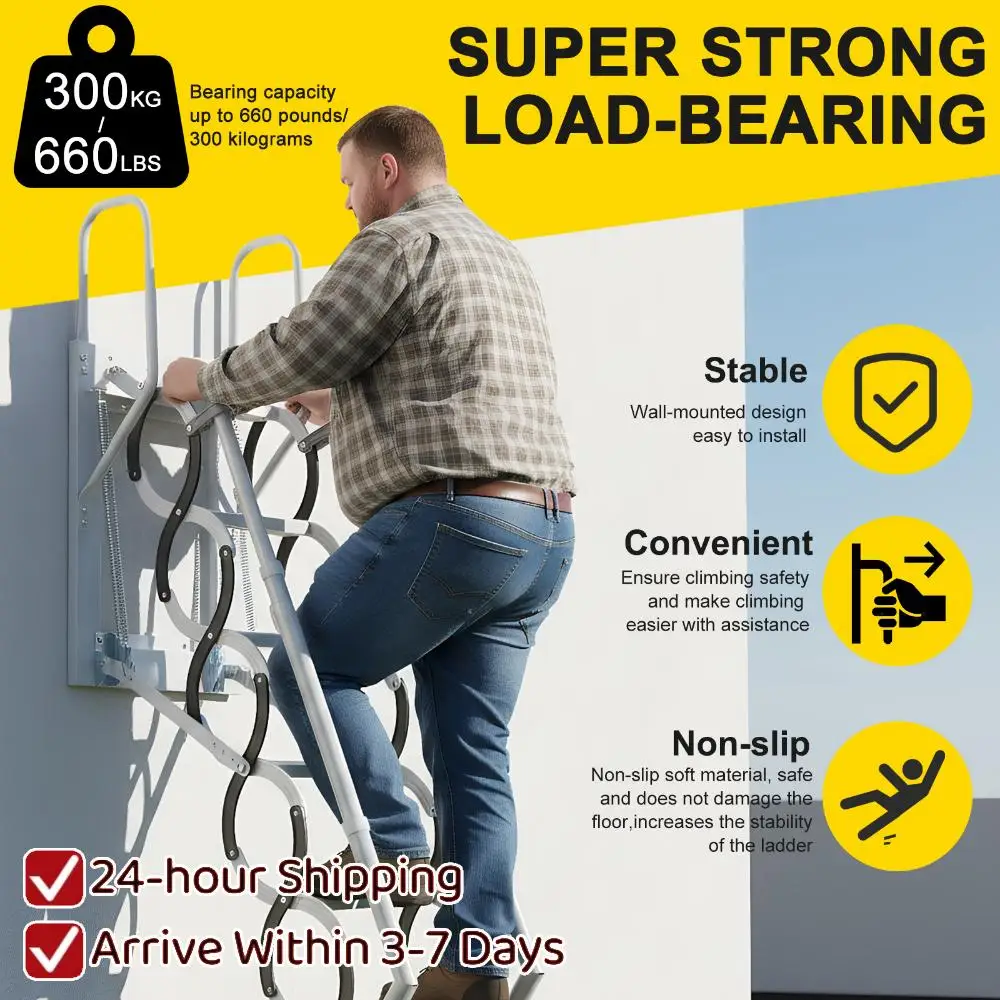 

Складная лестница-стремянка 9/11 ступеней, настенная, невидимая, выдвижная, с 2 поручнями, для склада/подвала