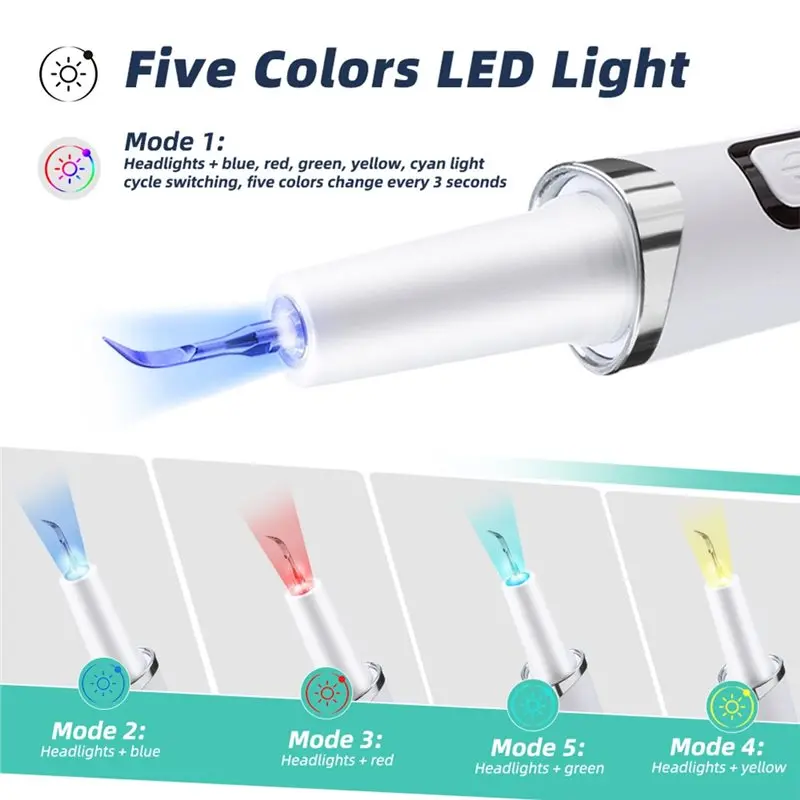 Efficient-Ultrasonic Scaler With LED Light, Tartar Remover In 5 Modes For Home Oral Care System