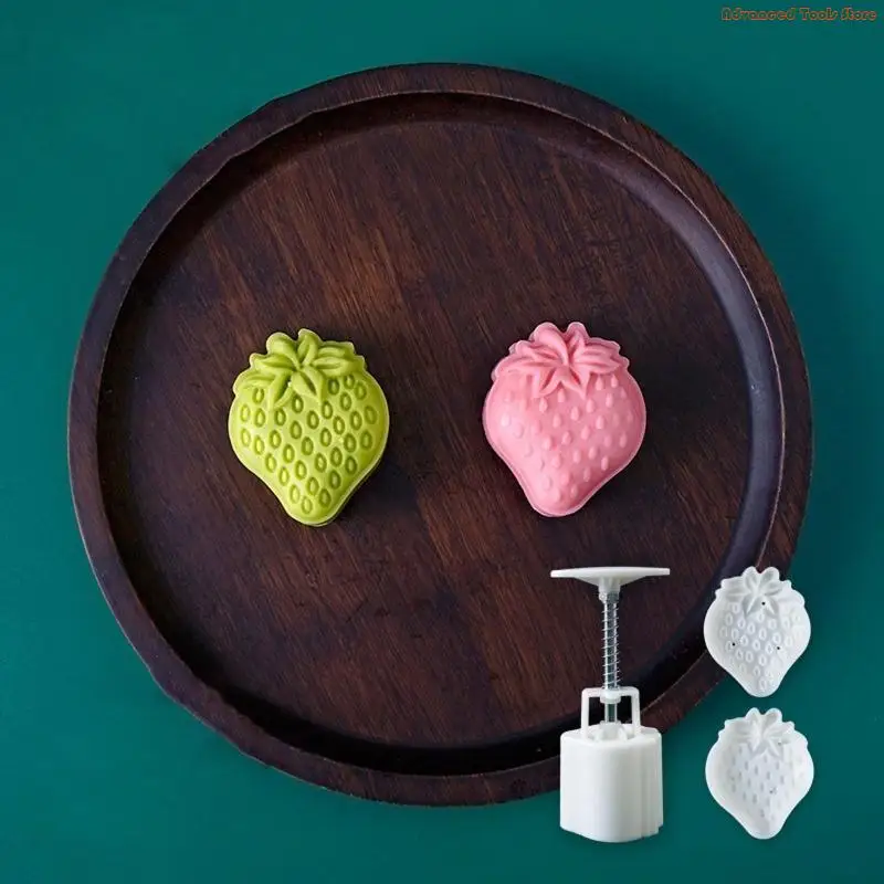 50g Strawberry Shaped Pastry Moon Cake Cakes Molds Mooncake Cookie Mould Cutter Hand Pressure Plastic Baking Accessories W91B