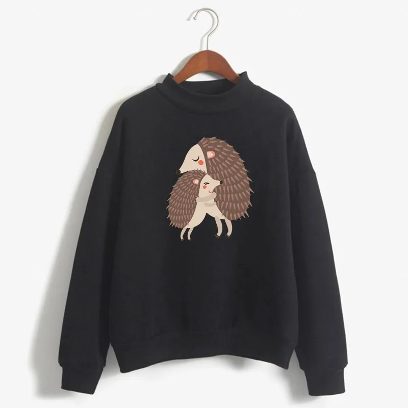 

Cute Hedgehog Cartoon Print Women Sweatshirt Sweet Korean O-neck Knitted Pullover Thick Autumn Winter Candy Color Lady Clothing