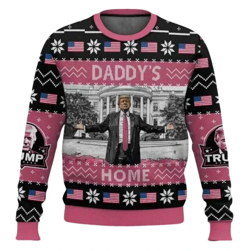 2024 Donald Trump Christmas Ugly Sweater Men Women Crewneck Pullover Top 3d Funny Printed Red Hat Pattern Xmas Fashion Sweaters