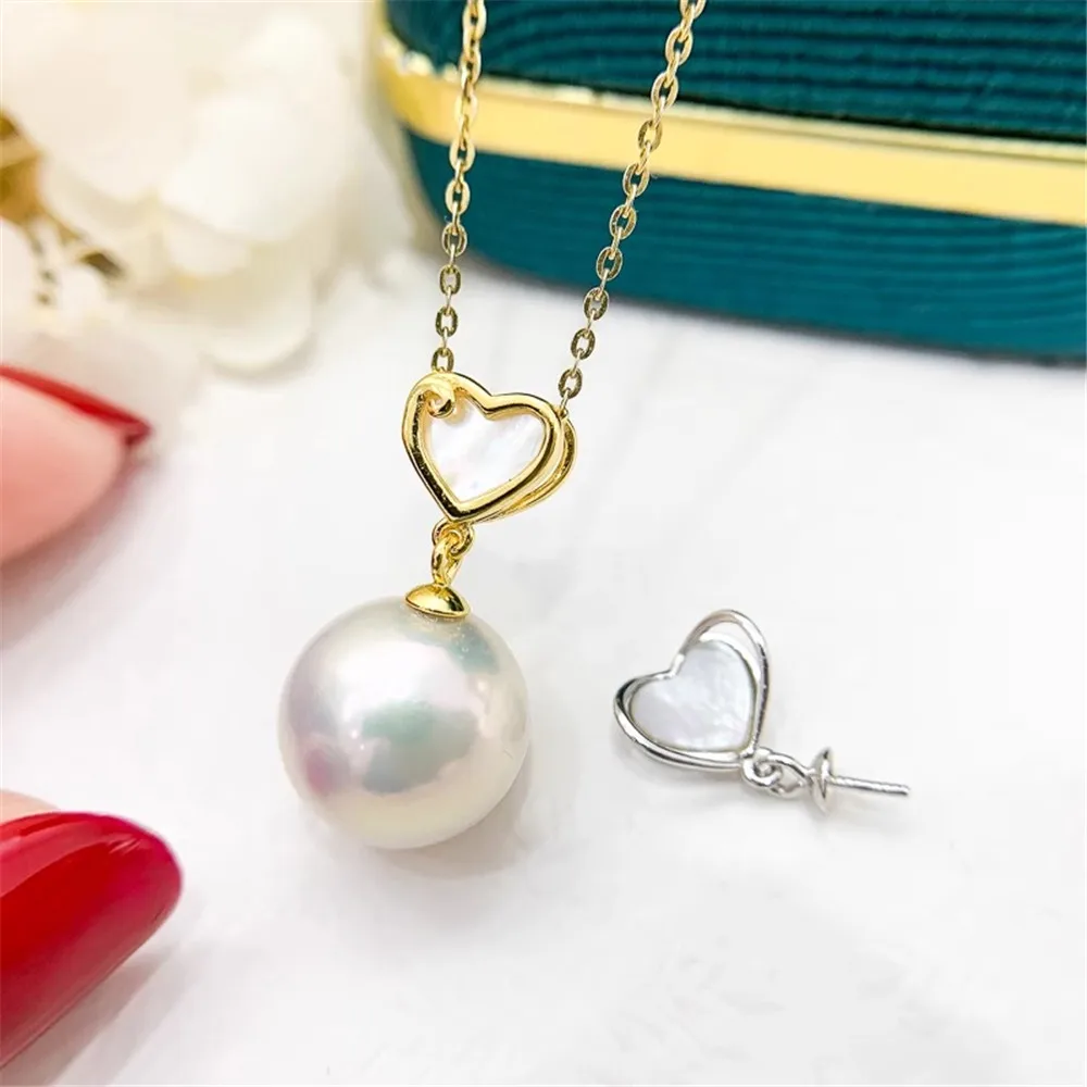 

DIY Pearl Accessories S925 Sterling Silver Pendant Empty Gold Silver Love Necklace Pendant Fit 8-13mm Circle D206