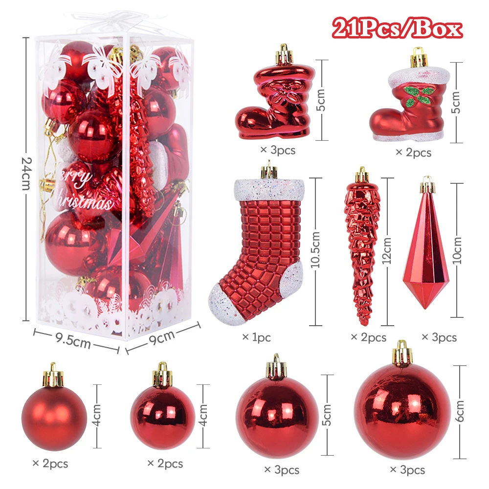 21Pcs/box Christmas Ball Ornaments Xmas Tree Hanging Ice Pendants Christmas Decorations For Home Navidad 2024 New Year Gift Noel