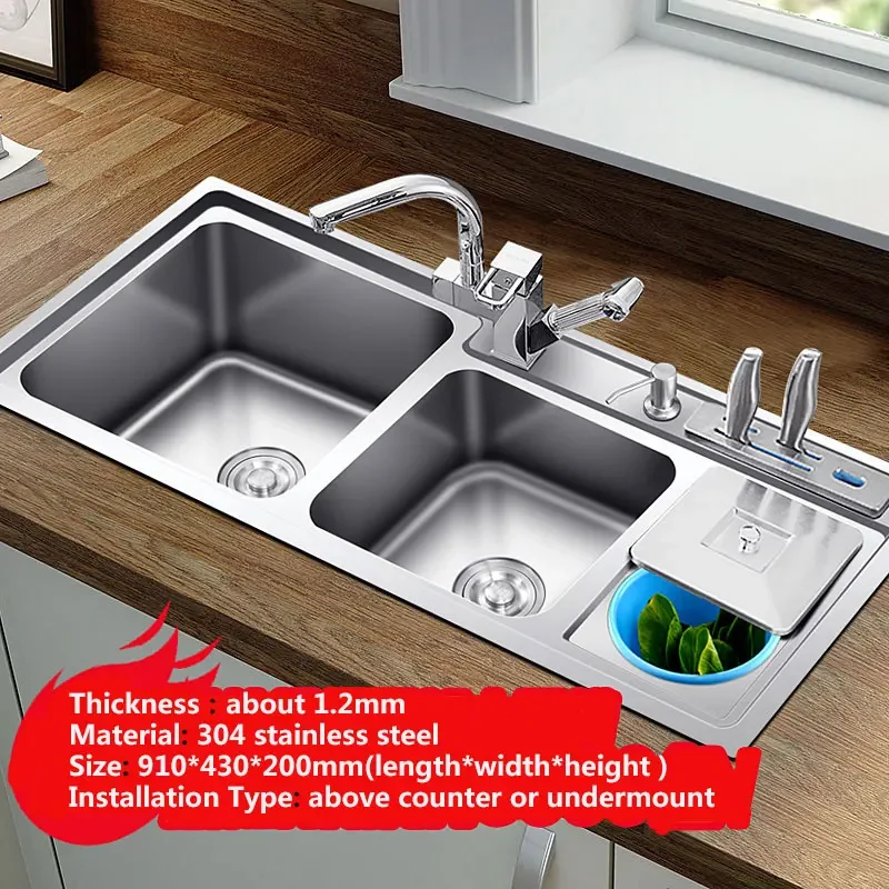 kitchen sink stainless steel double bowl above counter or udermount sinks vegetable washing basin 1.2mm thickness sinks kitchen