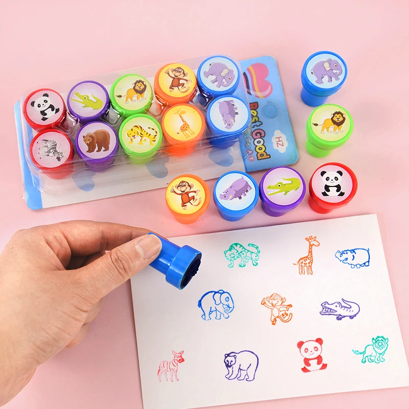 10pcs Cartoon Unicorn Animal Self-ink Stamps Toy Kids Birthday Party Favors Goodie Bag Pinata Fillers Boy Girl Christmas Gift