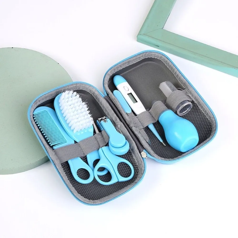 

8pcs EVA Bag Baby Health Care Kit Material Safety Soft Bristle Brush Newborn Grooming Kit Nail Clippers Comb Thermometer