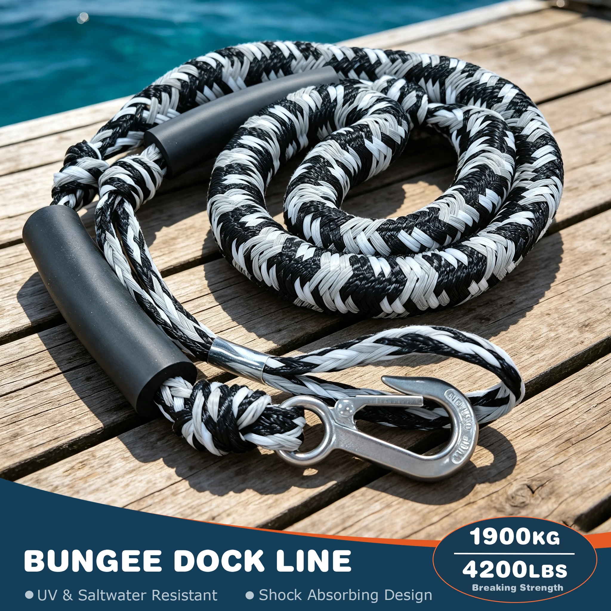 IDAOVLAI Shock Absorbent Bungee Dock Lines,32-Strand 7ft Anchor Extension Rope, Must-have for Boating Fishing Enthusiasts