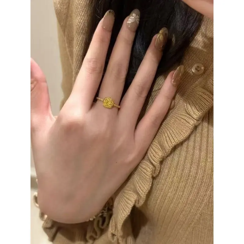 24k 999Gold Filigree Small Square Ring, Pure Gold, Versatile and Sophisticated