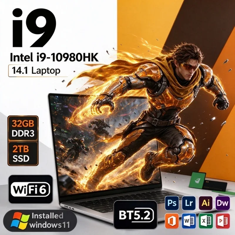 Hot New 2026 14.1 Inch All Purpose Notebook Intel I9-10980HK 16/32GB RAM 2TB SSD Win11 Business Gaming PC