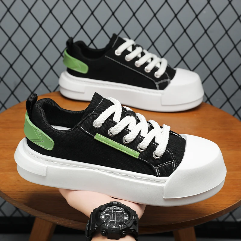 

Sneakers Casual Men Designer Easy Matching Board Shoes Fashion Leather Canvas Breathable Heigh Increased Flat Platform Gym Shoes