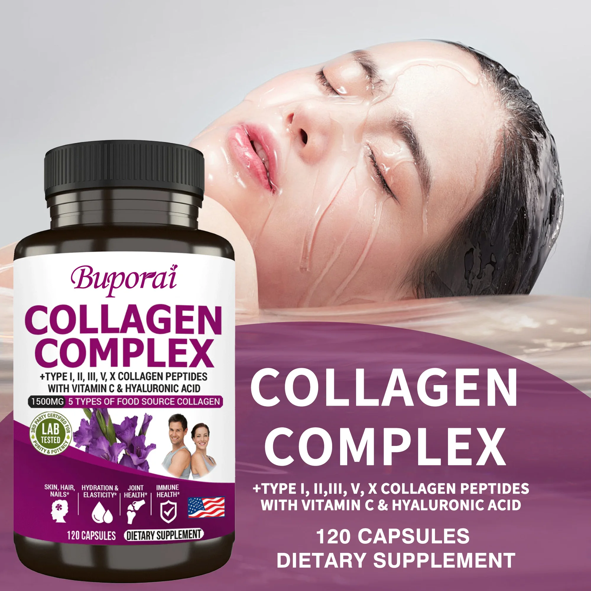 

Complex Collagen Supplement - Hair Skin Nails Digestion & Joints, Hydrolyzed Collagen Supplement, Women & Men, Anti-Aging