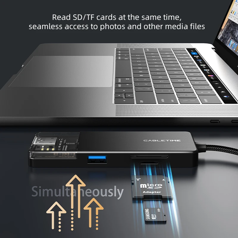 CABLETIME USB C HUB 6 في 1 Type C Hub إلى 4K 30 هرتز HDMI PD 100W USB 3.0 5Gbps SD TF لأجهزة الكمبيوتر المحمول Macbook Pro C 3.0 HUB