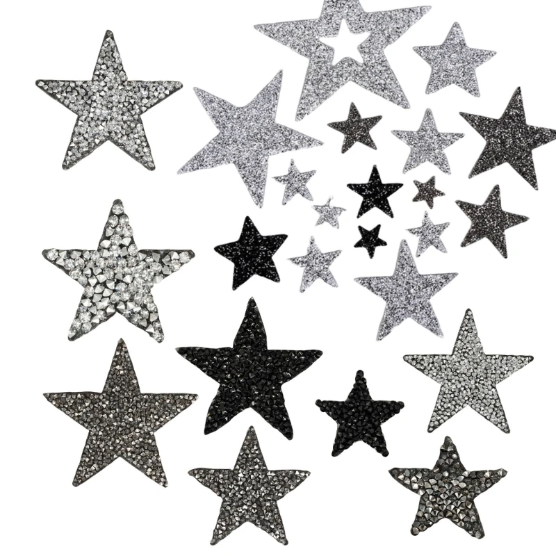 24Pcs Rhinestones Star Appliques Iron on Star Patches for Clothes Dress Pants Jeans Hat Bag Clothing Embellishments