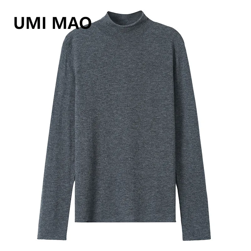 

UMI MAO Basic 100% Wool Sweater Women Autumn New Half Turtleneck Knitted Base Shirt Elegant Commuting Top Femme