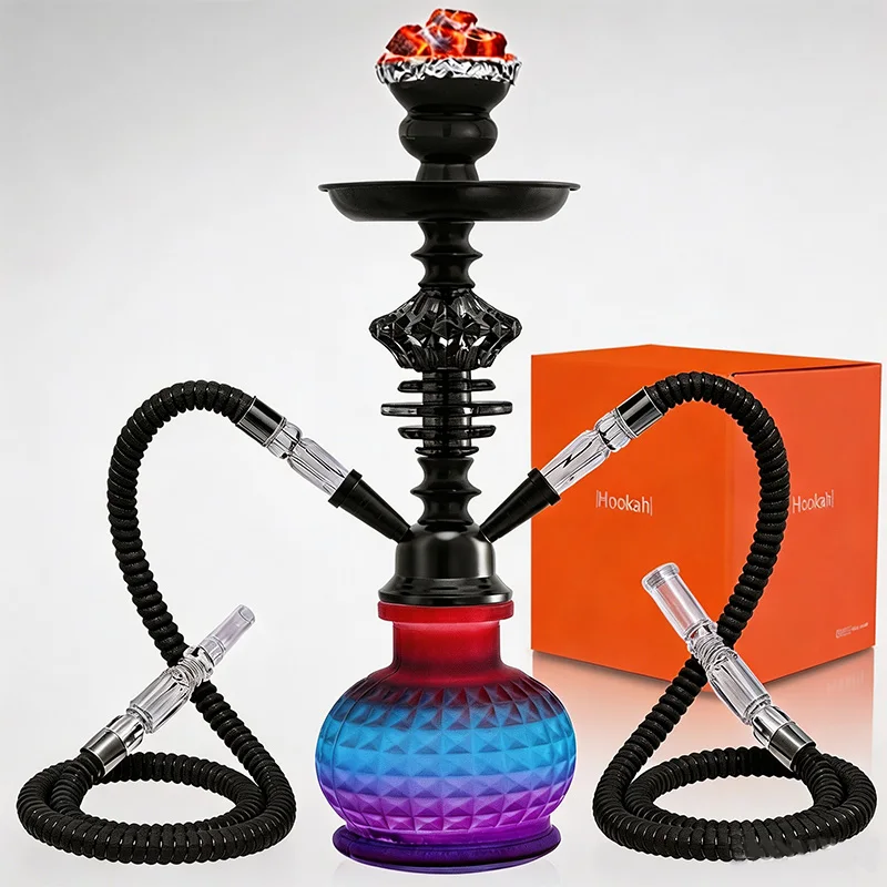 Shisha, Single & Double-Person Hookah Set, Gradient Glass Arabic Hookah Complete Kit Portable Hookah with Full Accessories Gift