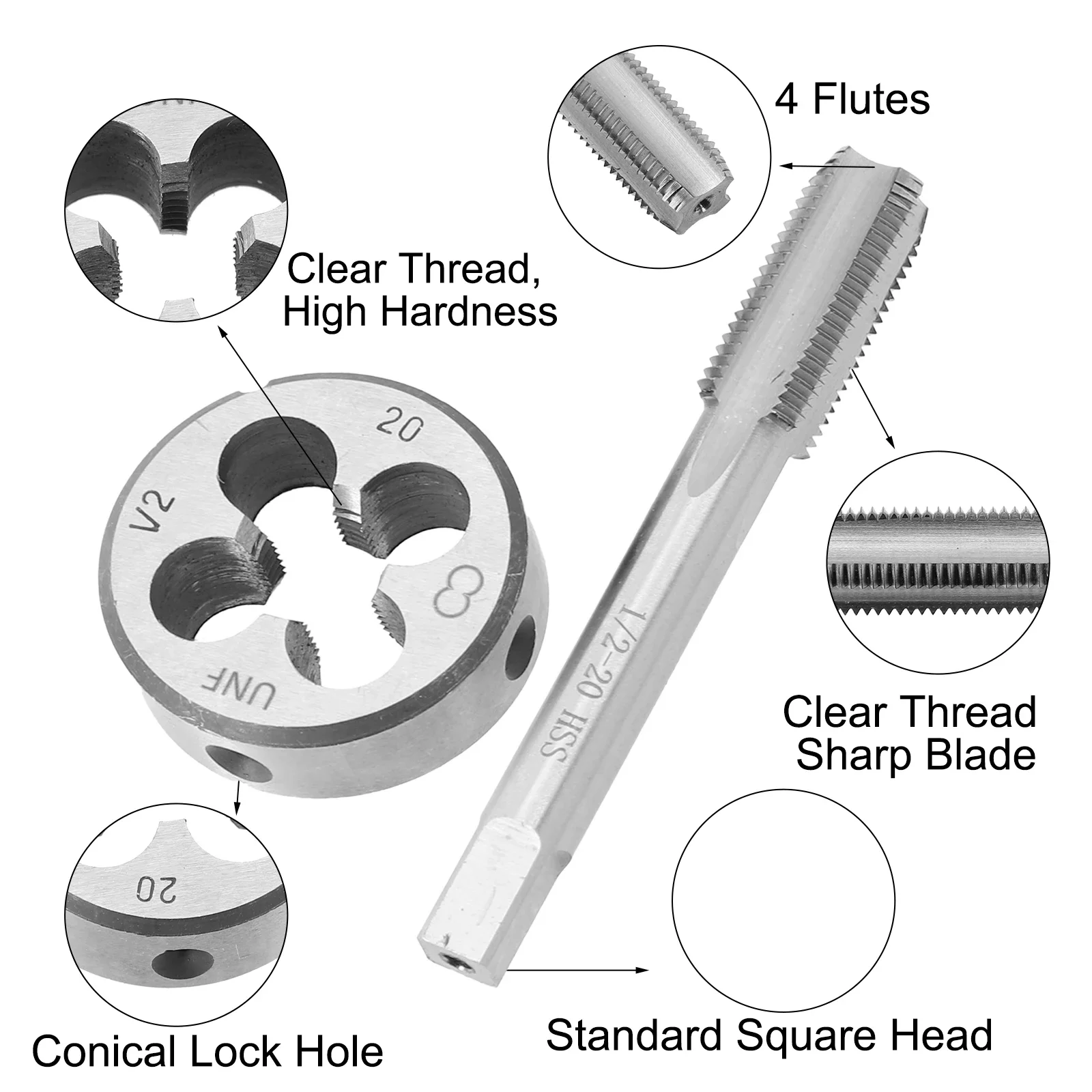 Juego de troqueles de grifo americano de 2 piezas, 1/8, 3/16, 1/4, 5/16, 3/8, 7/16, utilizado para máquina herramienta de roscado interno y externo