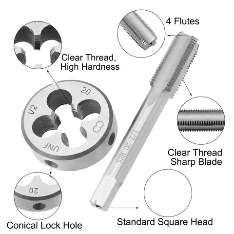 2 st amerikanska gängtappsset 1/8 3/16 1/4 5/16 3/8 7/16, används för invändig och utvändig gängtappning i verktygsmaskiner 10 best sales gängtapp och gängskär för trä - №1