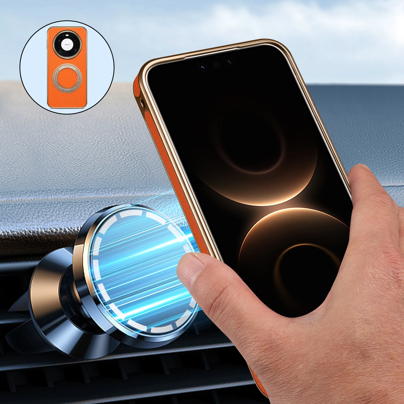 Denior Litchi Grain Phone Case Suitable for Huawei Mate 80 Pro Max, Faux Leather Cover With 360 Rotating Stand Holder view 6