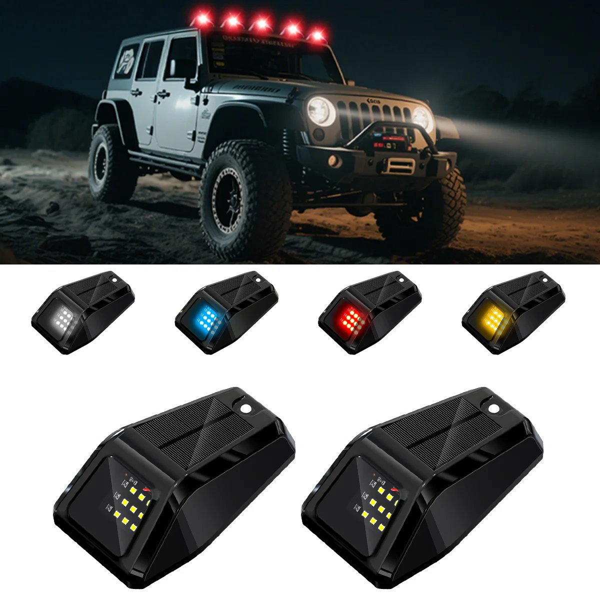 1PCS LED Solar Powered Cab Lights Wireless Truck Pickup SUV Roof Lights Wireless Mouse Flashing Warning Lamp Auto Signal Light