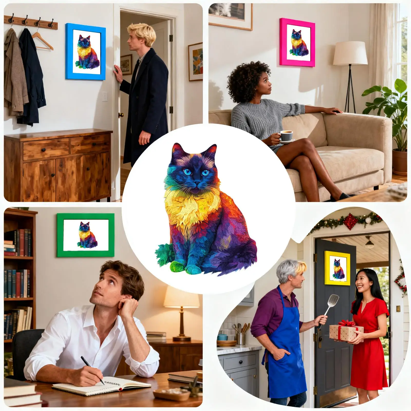 Cat Shaped Wood Puzzle 201 Pieces Bedroom Decoration Irregular Animal Puzzles For Adults Teens Cat Lovers Collectors Family