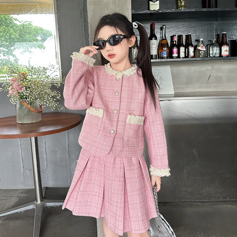 School Kids Suit Jackets Coats pleated Skirts for Girls 8 10 12 13 years Princess Clothing Set Teen Girl Party Birthday dress