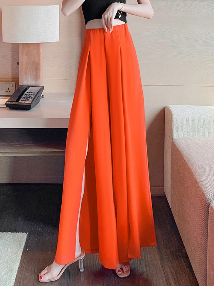 Female korean fashion woman pants hot culottes lady zipper split wide leg chic sexy trousers skirt lady streetwear bottoms pants